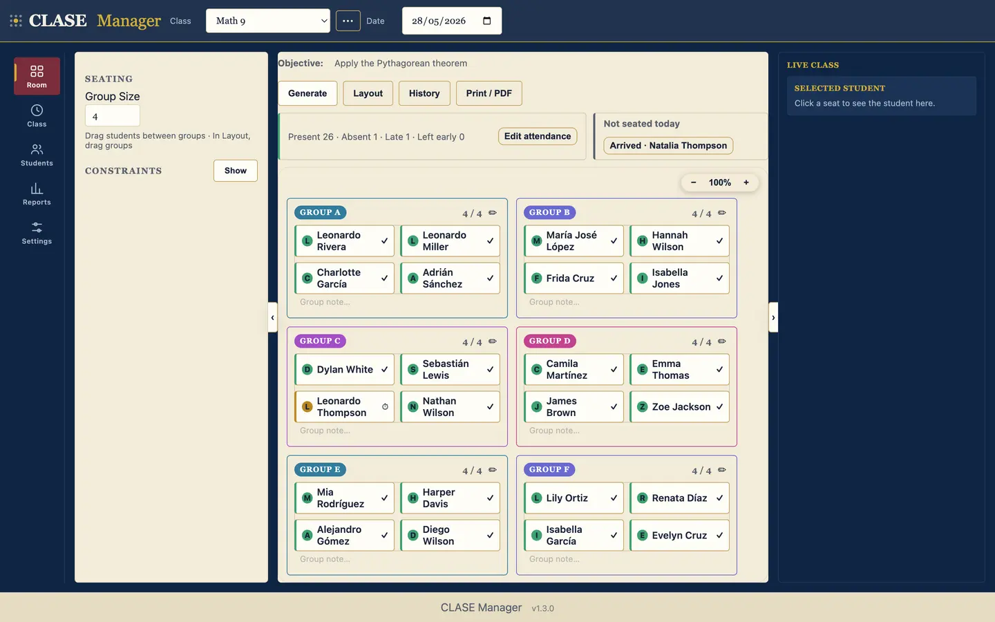 CLASE Manager in the Academy theme: ivory with navy and gold